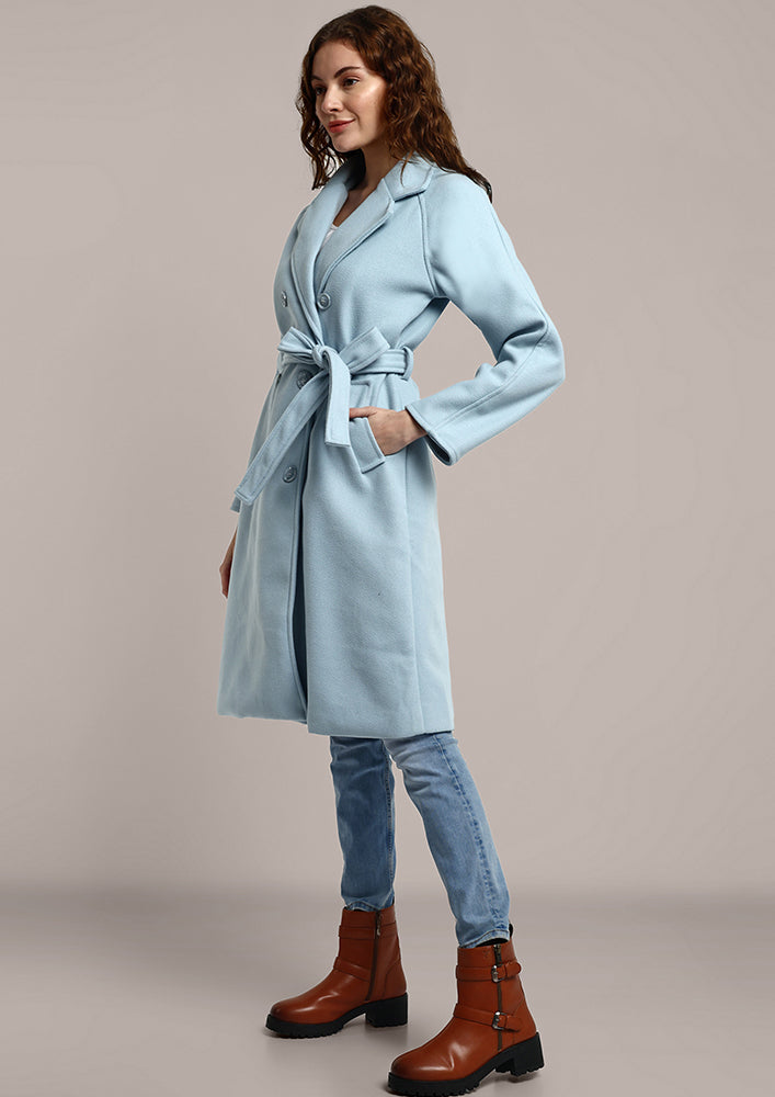 Blue Oversized Double Breasted Long Coat