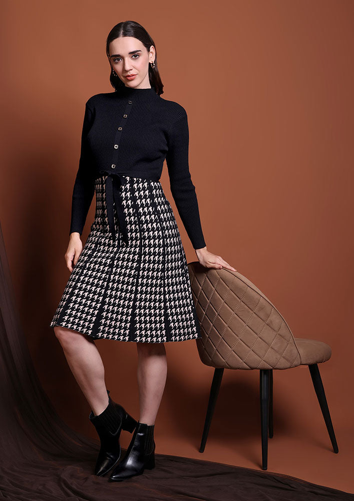 Black Mock Neck Woolen Midi Dress