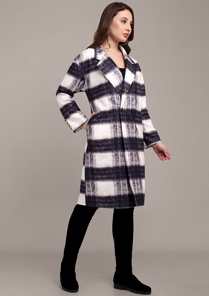 Black & White Checkered Wool Belted Coat IKI CHIC Private Ltd.
