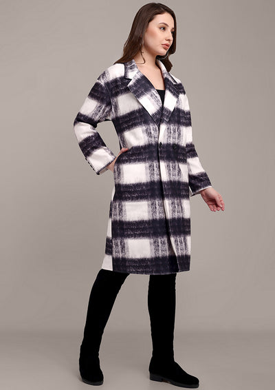 Black & White Checkered Wool Belted Coat