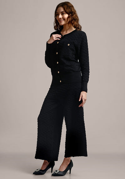 Black Textured knitted Woolen Co-ord Set