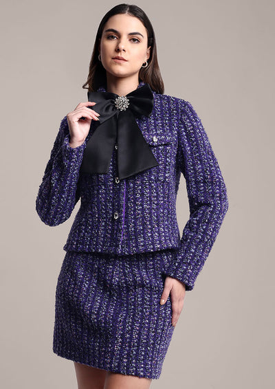 Purple Tweed Jacket with Swarovski Bow & Skirt Co-Ord Set