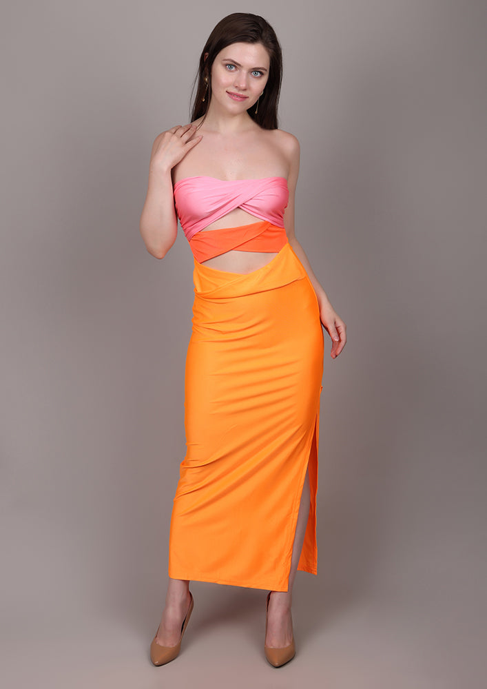 Orange Off-Shoulder Cutout Dress IKI CHIC Private Ltd.