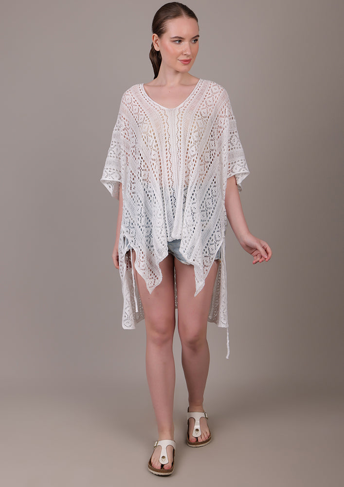 White V-Neck Beach Cover-up IKI CHIC Private Ltd.