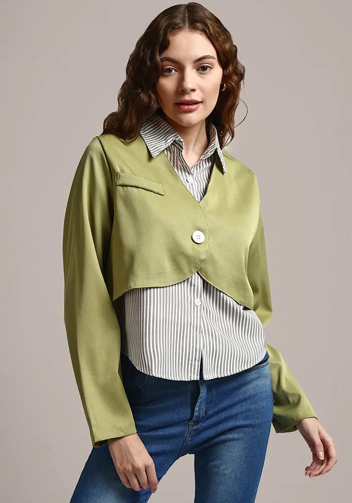 Striped Shirt Style Layered Top IKI CHIC