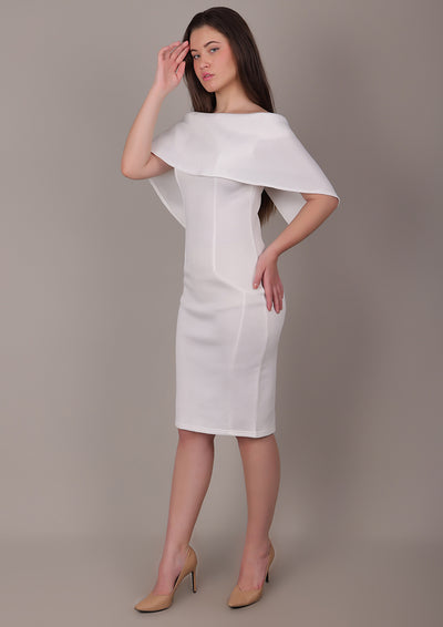 White Off-Shoulder Scuba Midi Dress