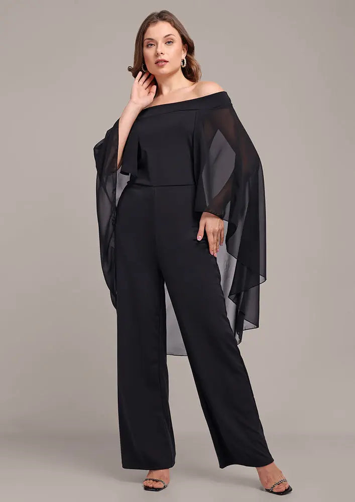 Black drape off-shoulder jumpsuit IKI CHIC Private Ltd