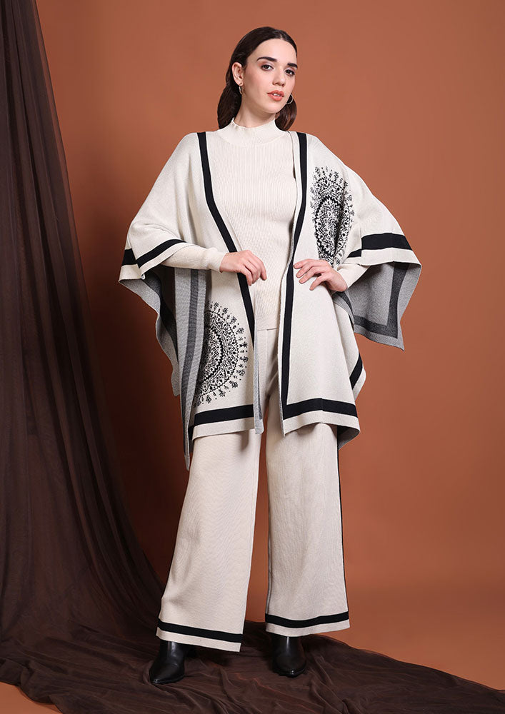 Off-White Woolen Three-Piece Co-Ord Set