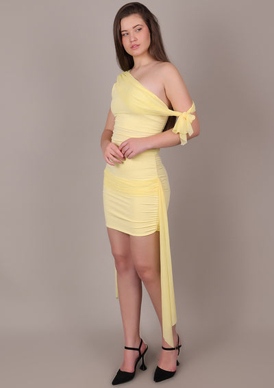 One-Shoulder Yellow Fitted Skirt Set