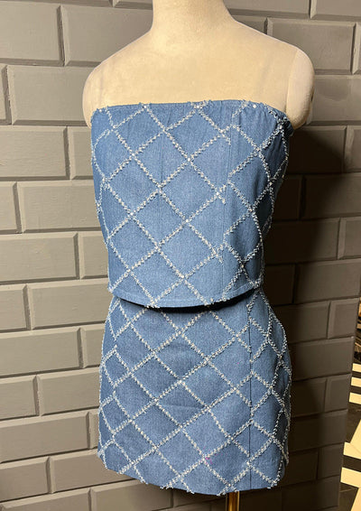 Denim Corset Tube Top & Mini Skirt Co-ord Set IKI CHIC Private Ltd.