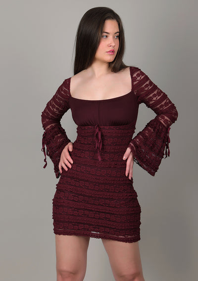 Deep Maroon Lace  Mini Dress