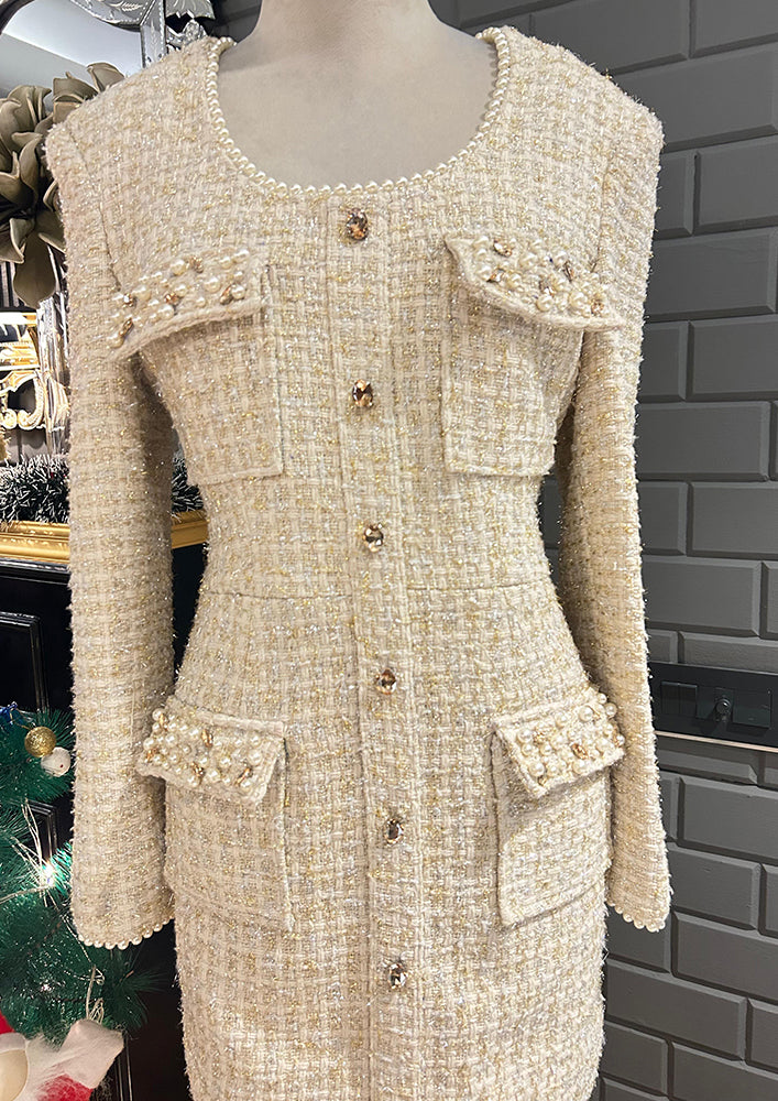 Pearl-Swarovski Tweed Mini Dress