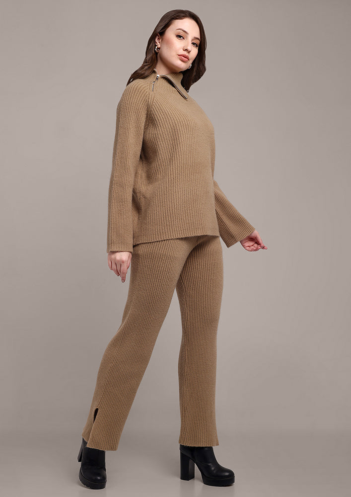 Beige Co-ord Set with Zip Detailing IKI CHIC Private Ltd.