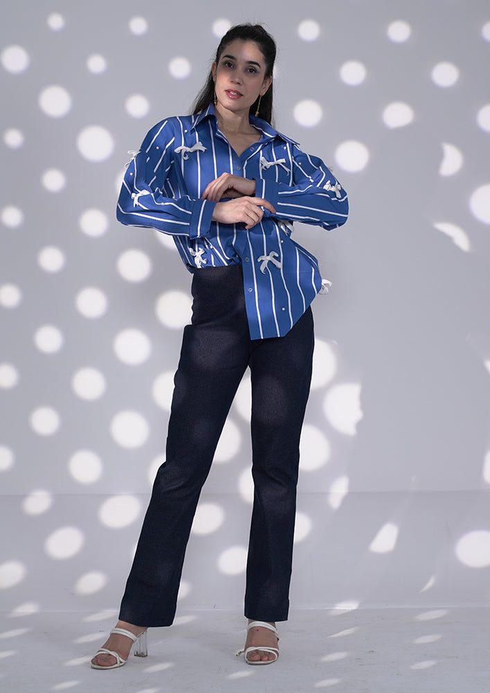 Blue Stripe Shirt with Bow Detailing IKI CHIC Private Ltd.