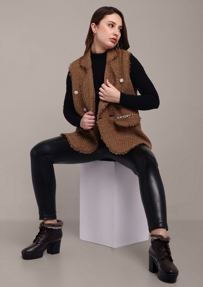 Mustard Tweed Vest with Flap Embellishment