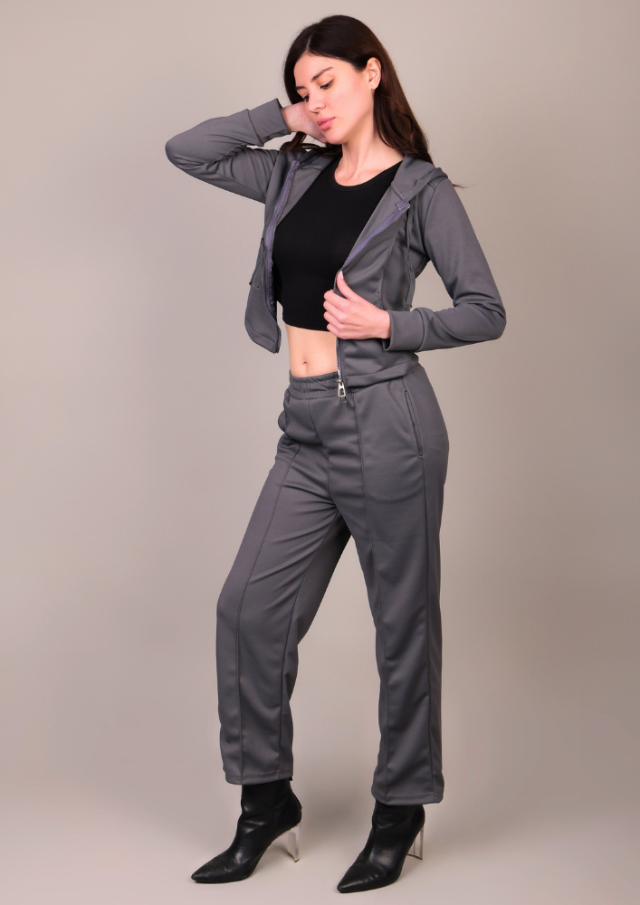 Grey Hooded Sweatshirt & Pants Track suit IKI CHIC Private Ltd.