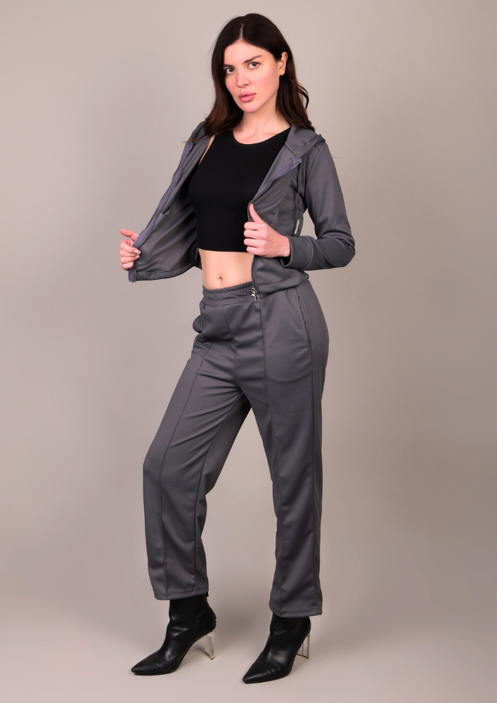 Grey Hooded Sweatshirt & Pants Track suit IKI CHIC Private Ltd.