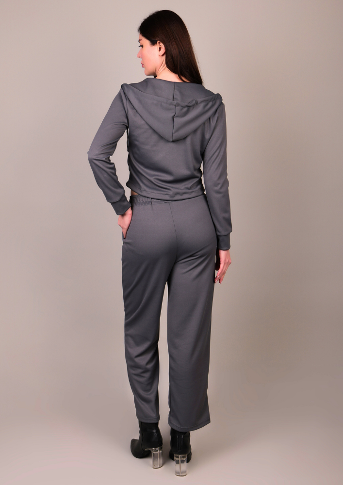Grey Hooded Sweatshirt & Pants Track suit IKI CHIC Private Ltd.