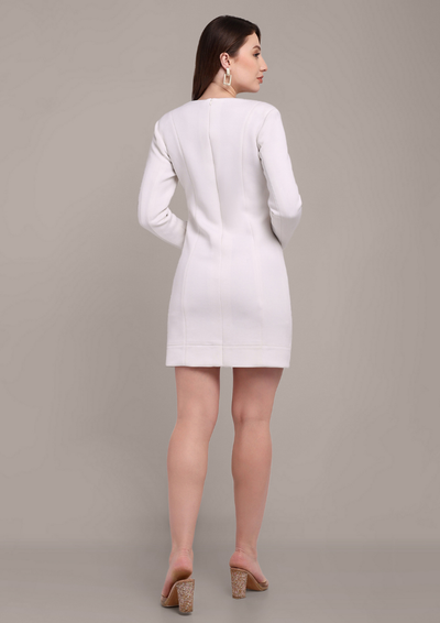 White Scuba Mini Dress with Embellishment