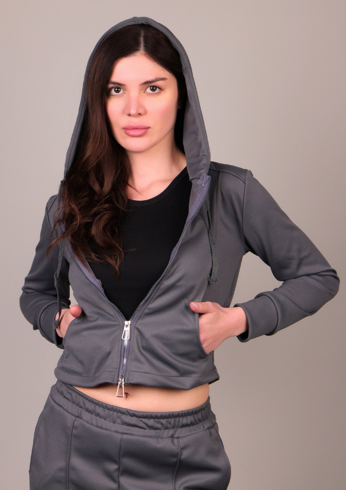 Grey Hooded Sweatshirt & Pants Track suit IKI CHIC Private Ltd.