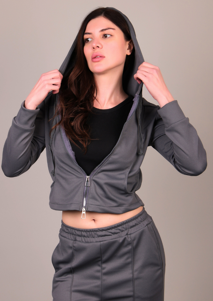 Grey Hooded Sweatshirt & Pants Track suit IKI CHIC Private Ltd.