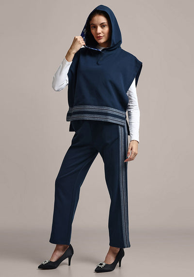 Navy Blue 3 Piece Hooded Vest And Pants Track Set