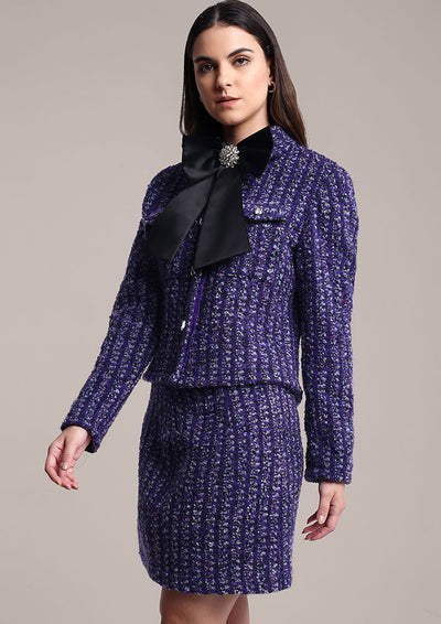 Purple Tweed Jacket with Swarovski Bow & Skirt Co-Ord Set