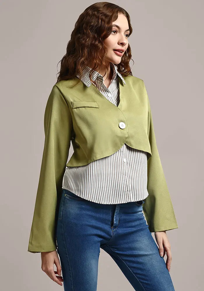 Striped Shirt Style Layered Top IKI CHIC