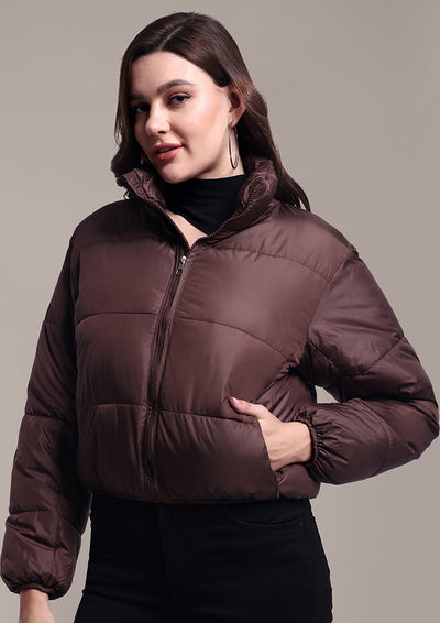 Brown Quilted Short Puffer Jacket