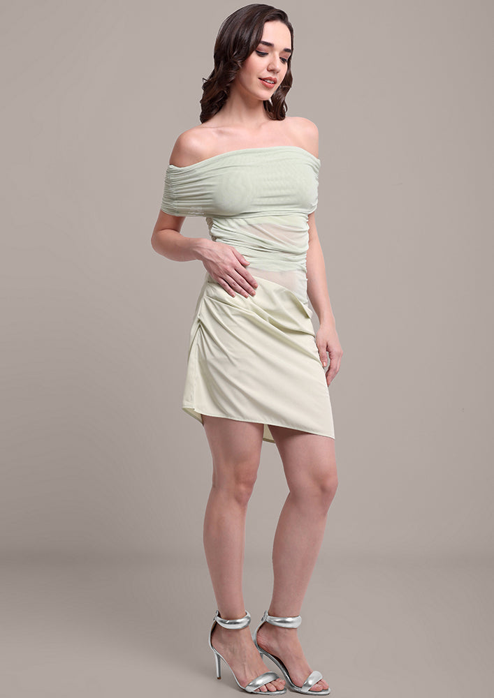 Green ruched tube top and falling skirt dress IKI CHIC Private Ltd.