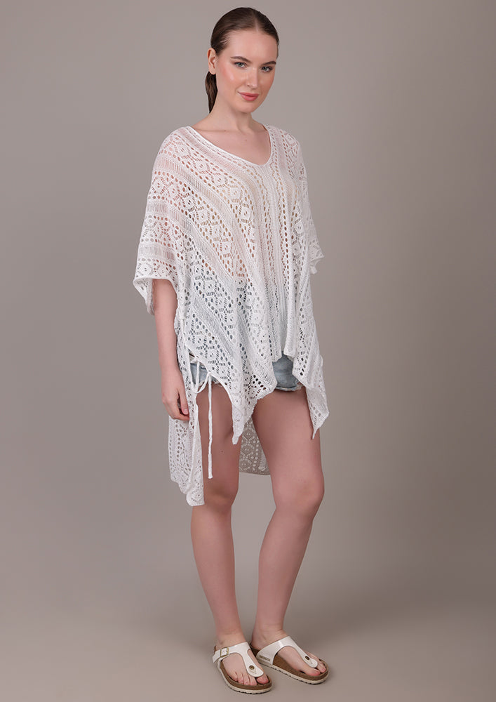 White V-Neck Beach Cover-up IKI CHIC Private Ltd.