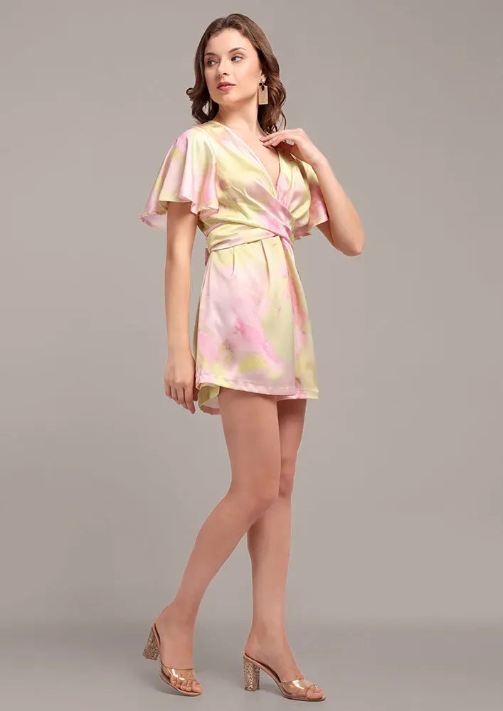 Yellow Tie-Dye Wrap Romper IKI CHIC Private Ltd