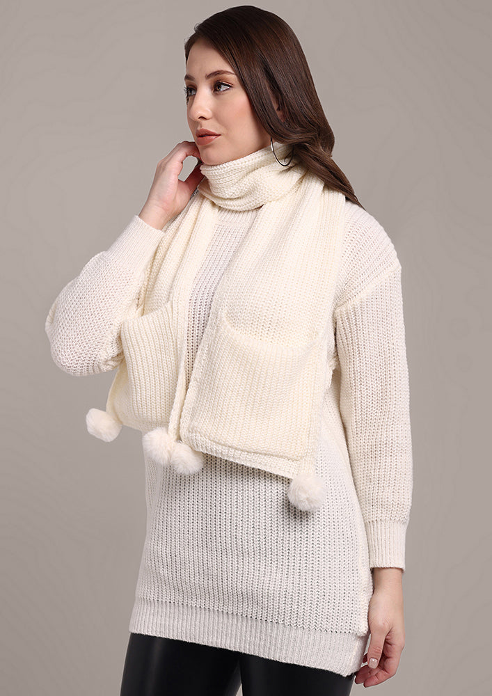 Off-White Knitted Sweater With Muffler