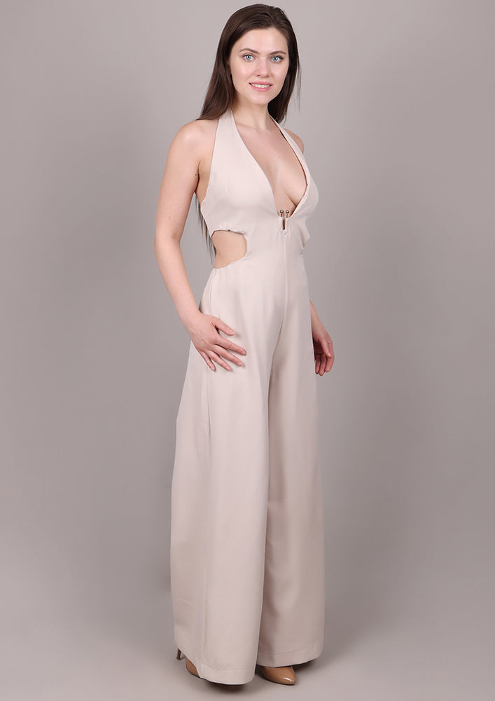 Beige Loop Backless Jumpsuit IKI CHIC Private Ltd.