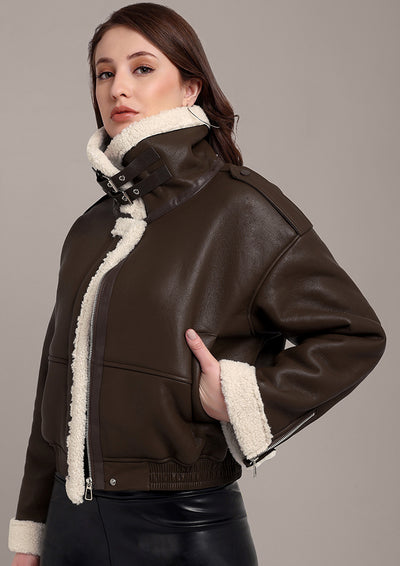 Brown Leather Jacket with fleece