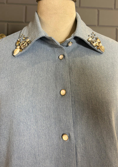 Light Blue Denim Shirt With Work On Collar