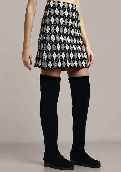 Black Argyle Pattern Knitted  Skirt