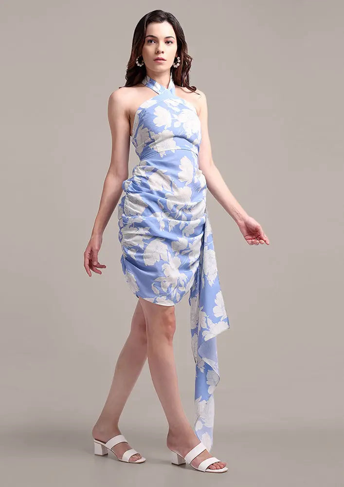 Printed Linen Halter Neck Dress With Side Trail IKI CHIC Private Ltd