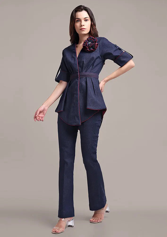 Short-sleeve Denim Jacket And Boot Leg Pant Set IKI CHIC Private Ltd