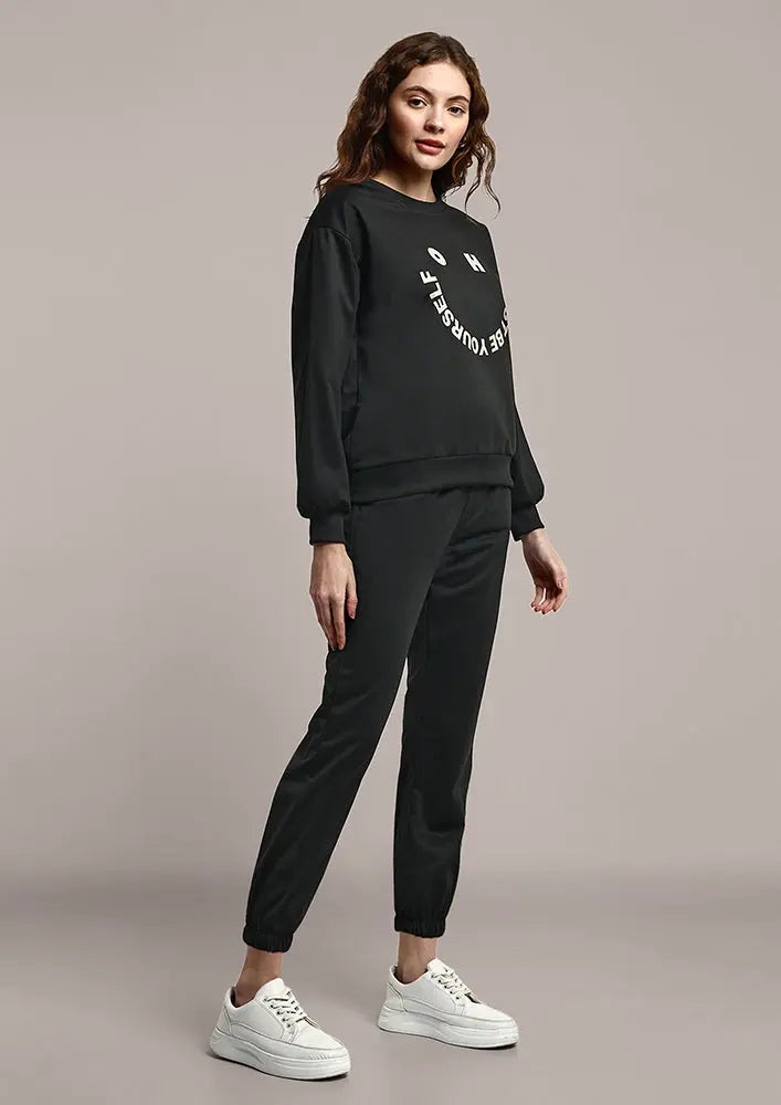 Black Graphic Sweatshirt and Track Pant Set IKI CHIC Private Ltd