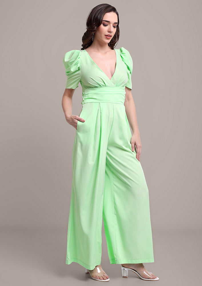 Green V-Neck Jumpsuit IKI CHIC Private Ltd.