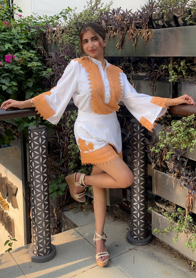Linen Orange Lace Co-ord Set IKI CHIC Private Ltd.