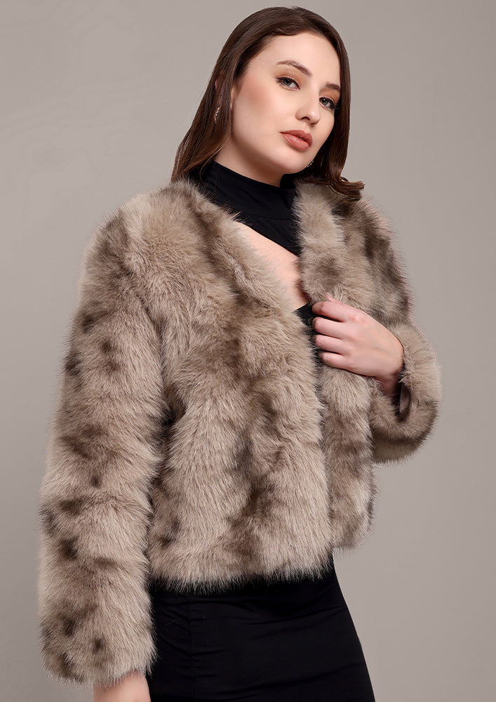 Beige and Brown Arctic Fur jacket IKI CHIC Private Ltd.