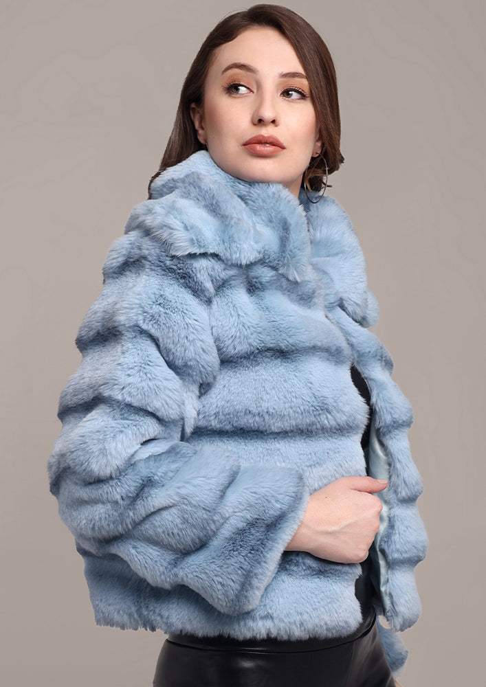 Sky Blue Chinchilla Design Faux Fur Jacket IKI CHIC Private Ltd.