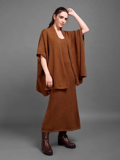 Brown Sleeveless Knit Dress with Matching Cape