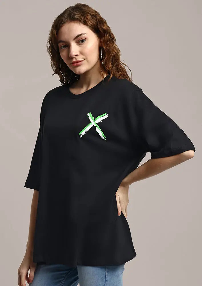 Black Oversized Printed Casual Gen-Z Unisex Tee IKI CHIC Private Ltd