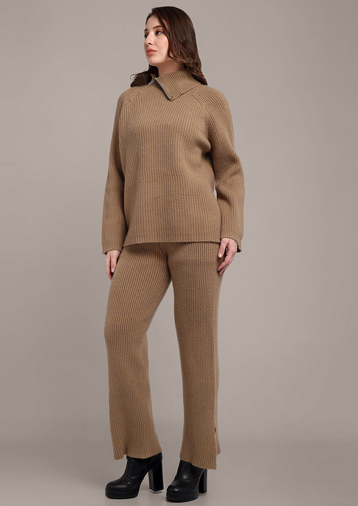 Beige Co-ord Set with Zip Detailing IKI CHIC Private Ltd.