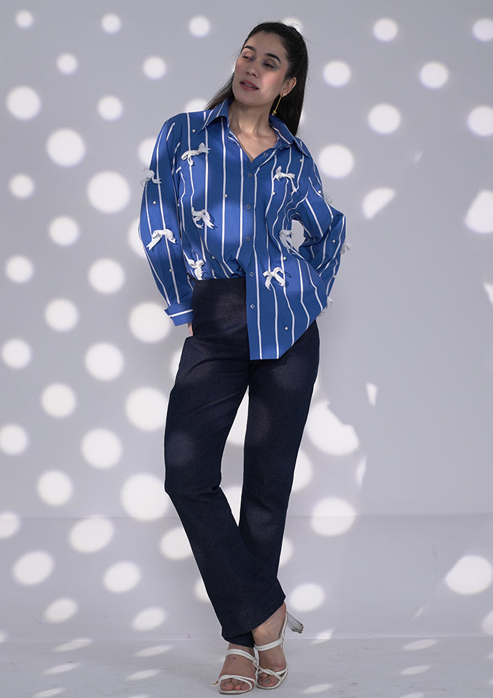 Blue Stripe Shirt with Bow Detailing IKI CHIC Private Ltd.