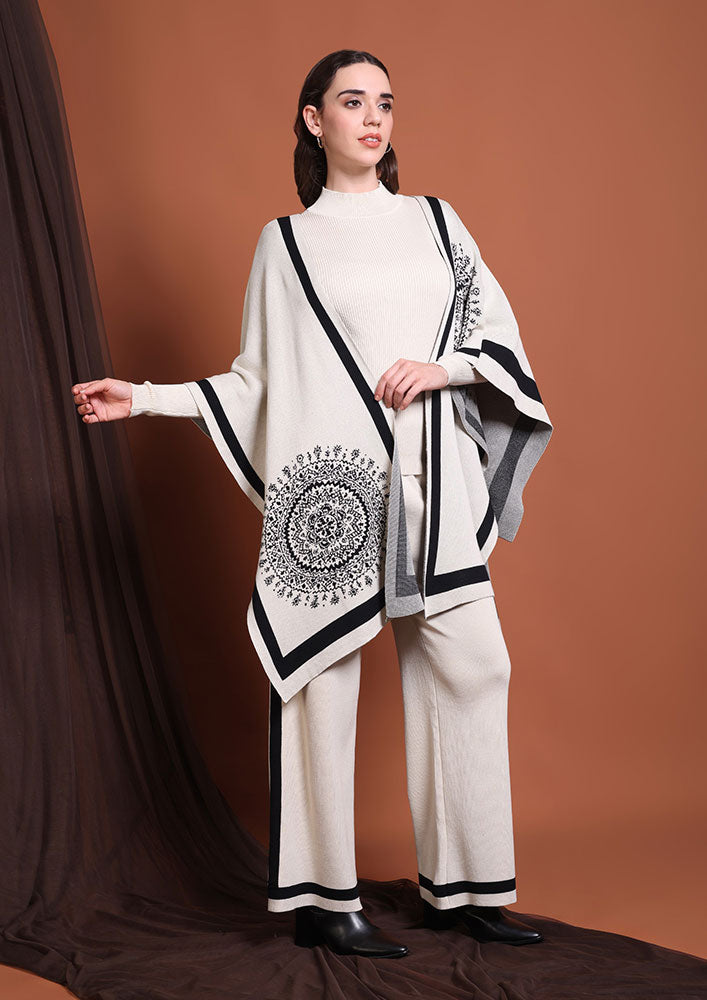 Off-White Woolen Three-Piece Co-Ord Set