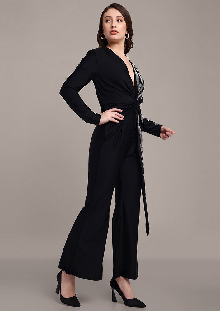 Black Jumpsuit with Rhinestone Embellishment